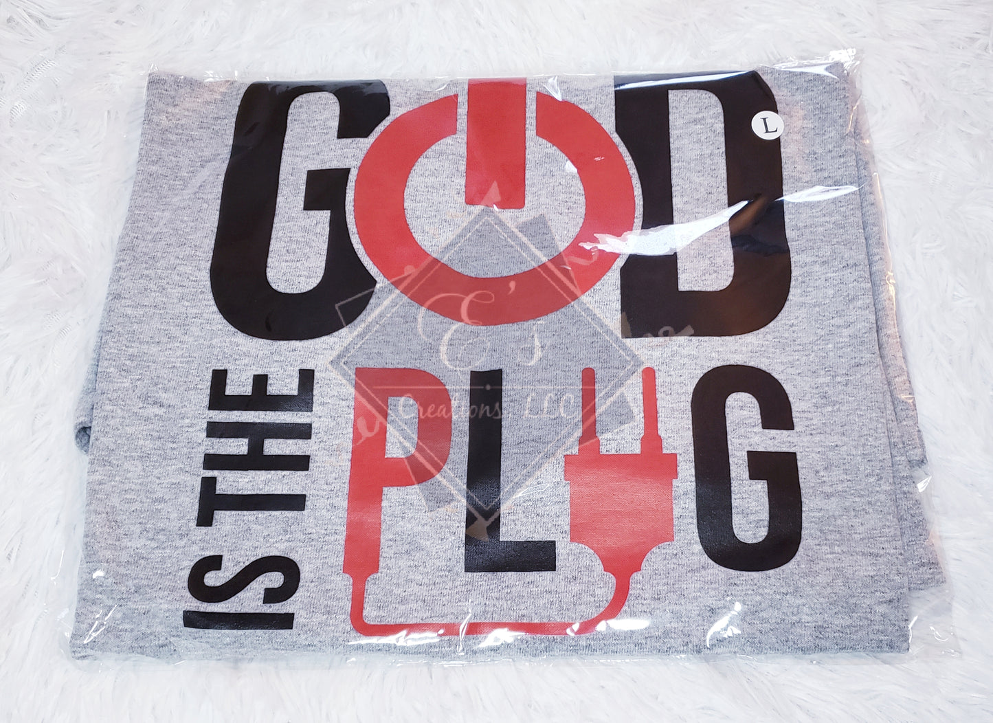 Grey, Large God is the Plug Tee (Clearance)